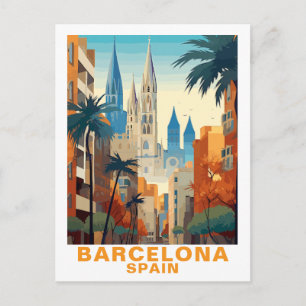 Cartão Postal Ilustração da Viagens vintage Vintage Barcelona