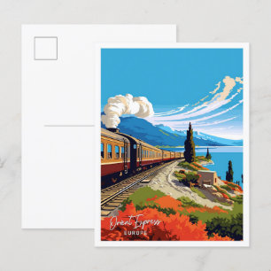 Cartão Postal Ilustração da Vintage do Viagem do Orient Express 