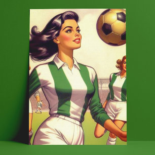 Cartão Postal Ilustração da Vintage Soccer Girl