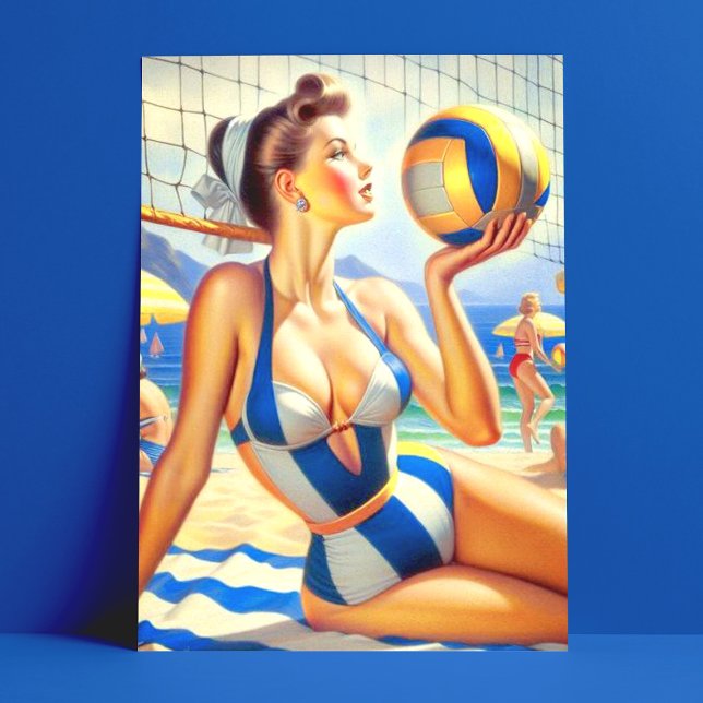Cartão Postal Ilustração da Vintage Volley Girl (Criador carregado)