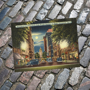 Cartão Postal Ilustração da Vintagem Noturna da Rua Savannah GA