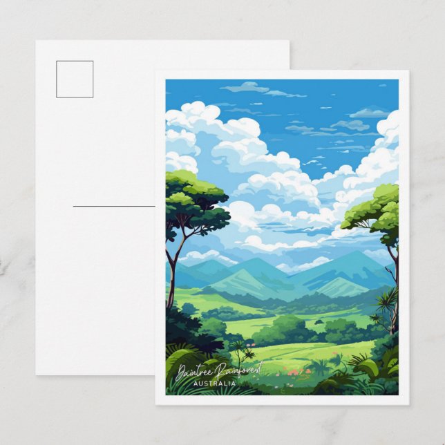 Cartão Postal Ilustração Daintree RainForest Austrália Vintage (Frente/Verso)