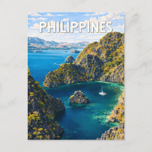 Cartão Postal Ilustração das Filipinas Viagem Arte Vintage