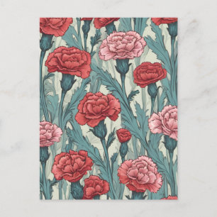 Cartão Postal Ilustração das flores dos cravos cor-de-rosa