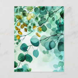 Cartão Postal Ilustração das Folhas com Cor de Água Colorida
