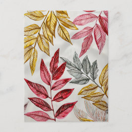 Cartão Postal Ilustração das Folhas com Cor de Água Colorida