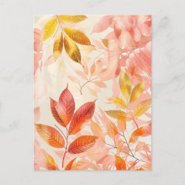 Cartão Postal Ilustração das Folhas com Cor de Água Colorida