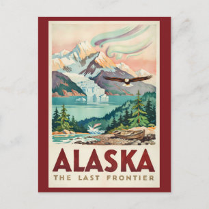 Cartão Postal Ilustração das Luzes do Norte e Águia Careca do Al