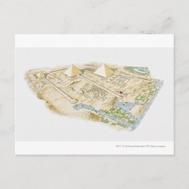 Cartão Postal Ilustração das Pirâmides de Giza (Frente)