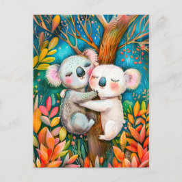Cartão Postal Ilustração de abraço de coalas em foras de eucalip