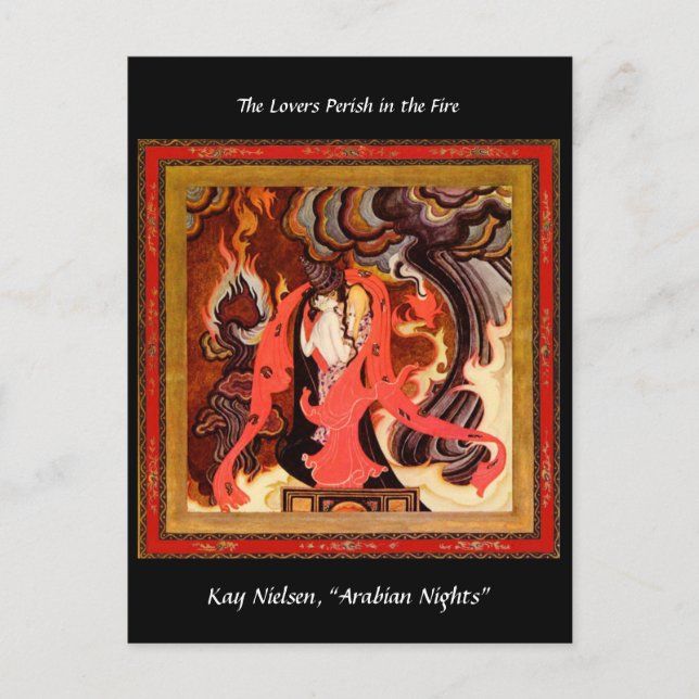 Cartão Postal Ilustração de amantes da Noite Árabe de Kay Nielse (Frente)