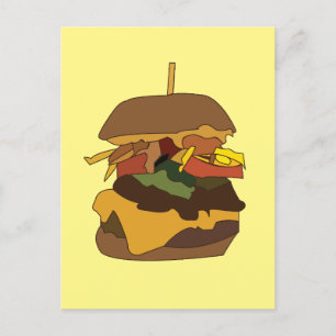 Cartão Postal Ilustração de Amor Burger Hamburger Burger