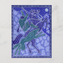 Cartão Postal Ilustração de Animais do Lobo Andando de Cavalo