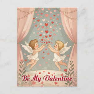 Cartão Postal Ilustração de Anjo Querubins do Meu Dia dos Namora