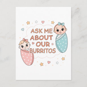 Cartão Postal Ilustração de Anúncio de Burrito de Bebê Gêmeo Fof