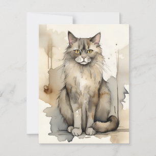 Cartão Postal Ilustração de Aquarela de Maine Coon