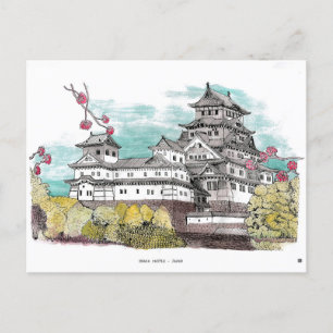Cartão Postal Ilustração de Aquarela do Japão no Castelo de Osak