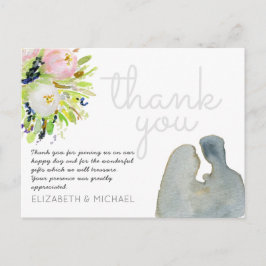 Cartão Postal Ilustração de Aquarela Floral Obrigado Casamento