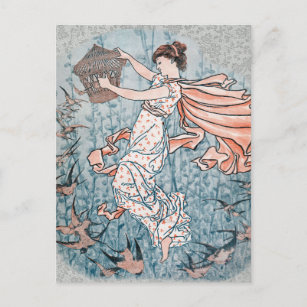 Cartão Postal Ilustração de Art Nouveau de 1896 com Mulheres e A