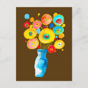 Cartão Postal Ilustração de arte de flores vibrantes e funky