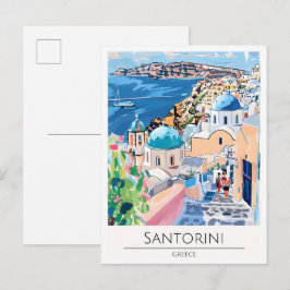 Cartão Postal Ilustração de Arte de Santorini Grécia Viagem