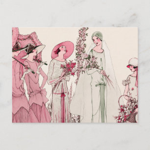 Cartão Postal Ilustração de Arte Deco Vintage para Noiva e Corte