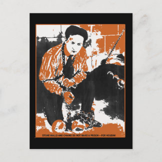 Cartão Postal Ilustração de Arte Negra e Laranja HARRY HOUDINI