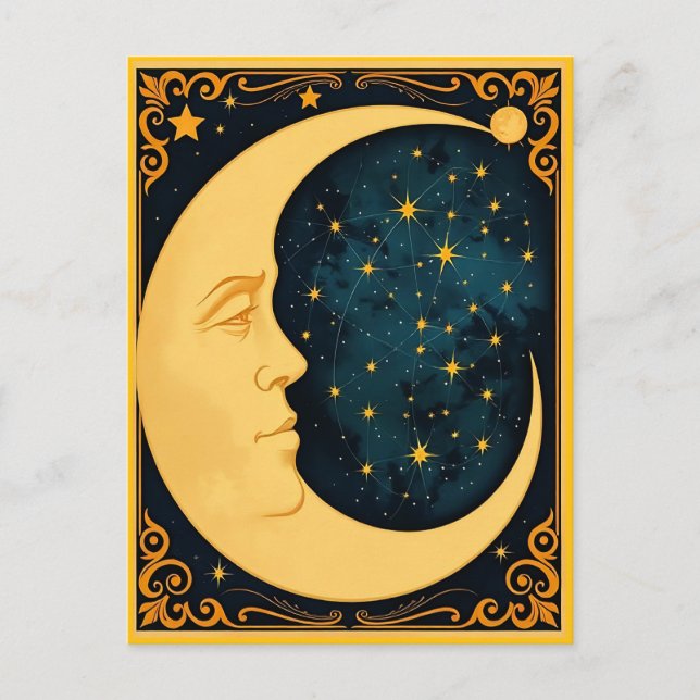 Cartão Postal Ilustração de Arte Nouveau Moon (Frente)