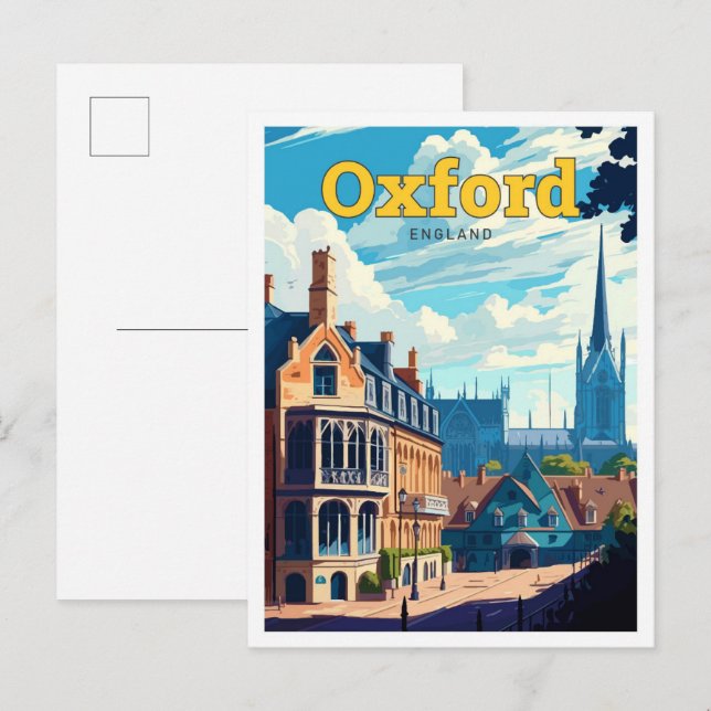 Cartão Postal Ilustração de arte Viagem da Oxford England (Frente/Verso)