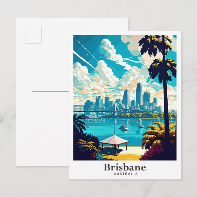 Cartão Postal Ilustração de arte Viagem de Brisbane na Austrália (Frente/Verso)