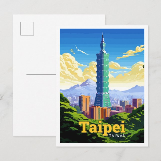 Cartão Postal Ilustração de arte Viagem de Taiwan em Taipei (Frente/Verso)