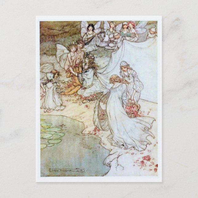 Cartão Postal Ilustração de Arthur Rackham Fairies (Frente)