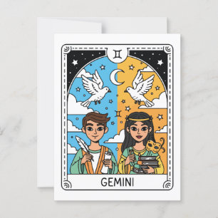 Cartão Postal Ilustração de Astrologia Gemini Zodiac