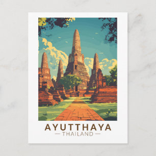 Cartão Postal Ilustração de Ayutthaya Tailândia Arte de Viagem V