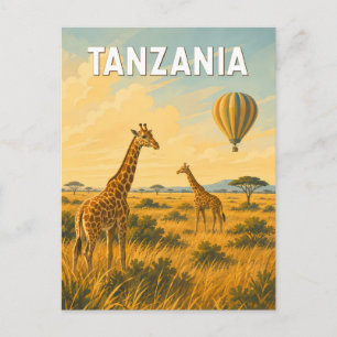 Cartão Postal Ilustração de Balão de Ar Quente da Tanzânia Arte 