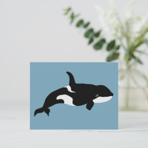 Cartão Postal Ilustração de Baleia Orca Cetáceos Azul