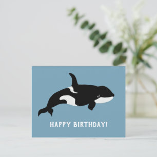 Cartão Postal Ilustração de Baleia Orca Cetáceos Feliz Aniversár