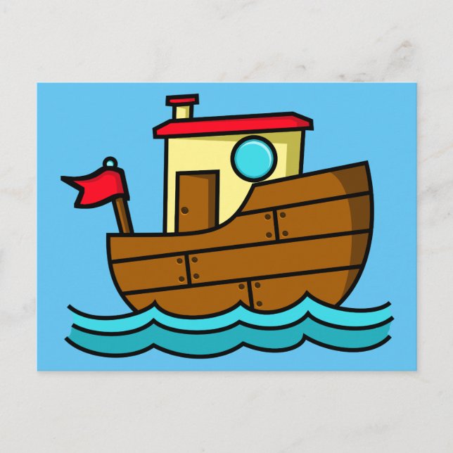 Cartão Postal Ilustração de Barco de Desenho Animado Fofo (Frente)