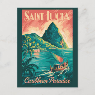 Cartão Postal Ilustração de Barco em Santa Lúcia Arte de Viagem