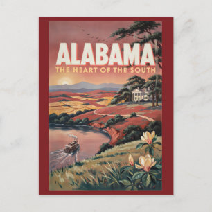Cartão Postal Ilustração de barco no rio Alabama Arte de viagem 