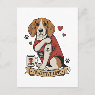 Cartão Postal Ilustração de Beagle com Tatuagem Eu Amo Mamãe