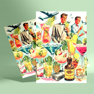 Cartão Postal Ilustração de Bebidas Coktail Vintage