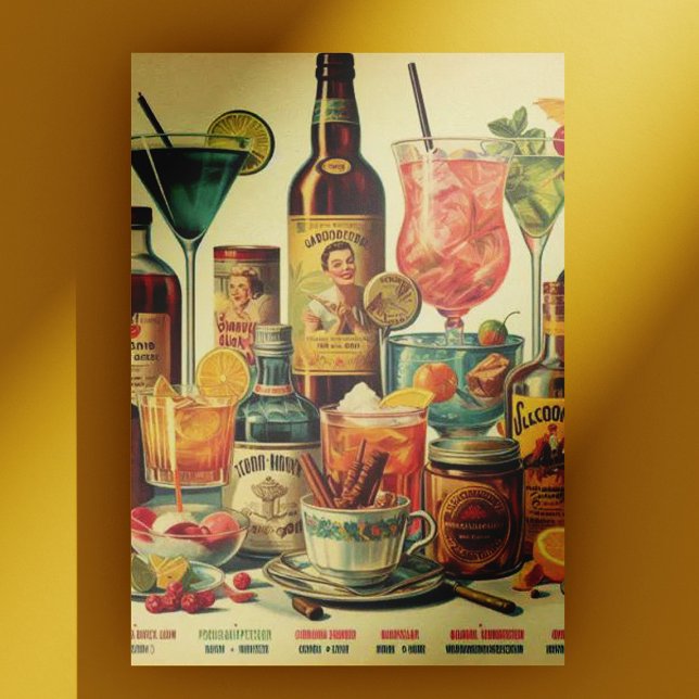 Cartão Postal Ilustração de Bebidas Vintage (Criador carregado)