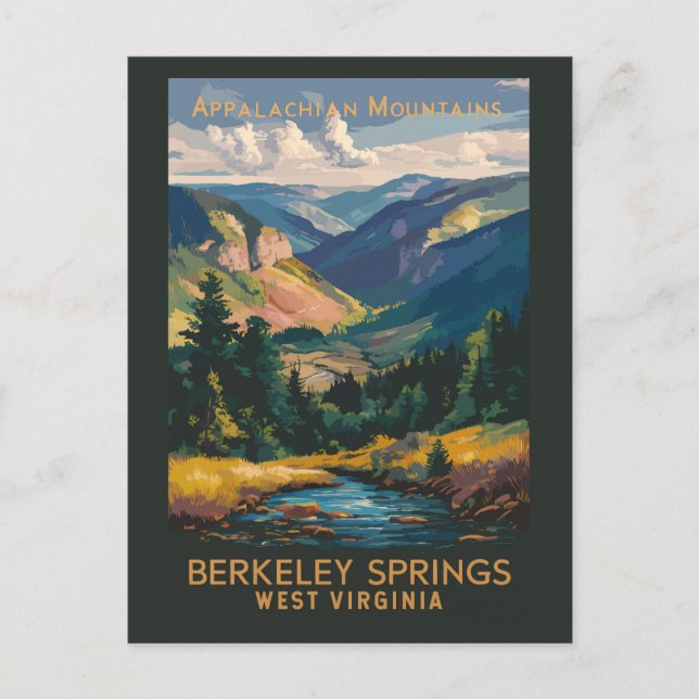 Cartão Postal Ilustração de Berkeley Springs Viagem Arte Vintage (Frente)