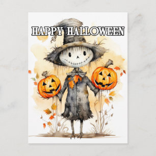 Cartão Postal Ilustração de Boneca de Halloween Super Fofa