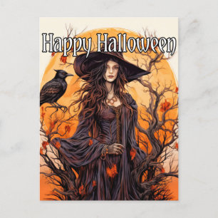 Cartão Postal Ilustração de Bruxa   Feliz Halloween