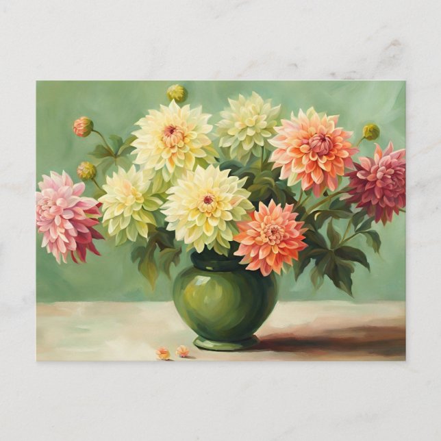 Cartão Postal Ilustração de Buquê de Flores de Dahlia (Frente)