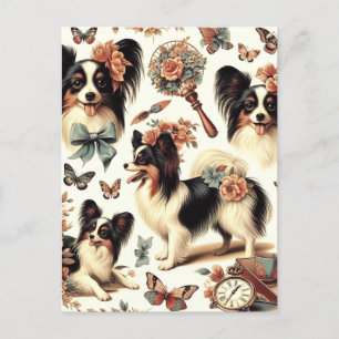 Cartão Postal Ilustração de Cachorro Cachorro Cachorro Papillon