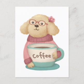 Cartão Postal Ilustração de Cachorro e Café