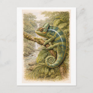 Cartão Postal Ilustração de Camaleão em Estilo Vintage